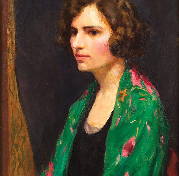 portrait of a woman in a green kimono