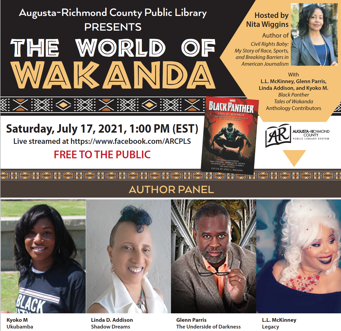 event flyer with author photos
