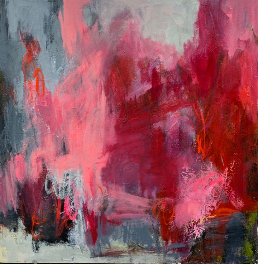 red and pink abstract painting